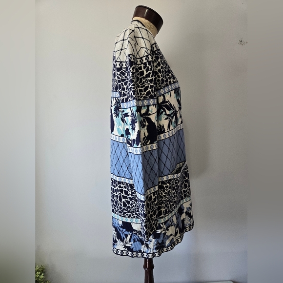 OLSEN Blue And Cream Heavyweight Cotton Blend Patterned Long Cardigan. Size 12 - Picture 6 of 15
